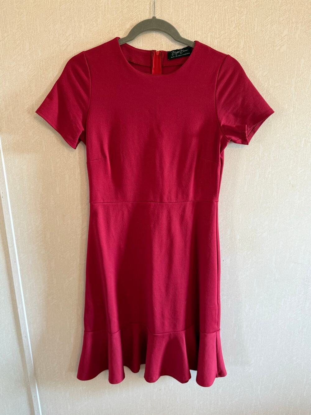 Brigitte Brianna SexyModest Red Ruffle Hem Fit & Flare Dress Size Small